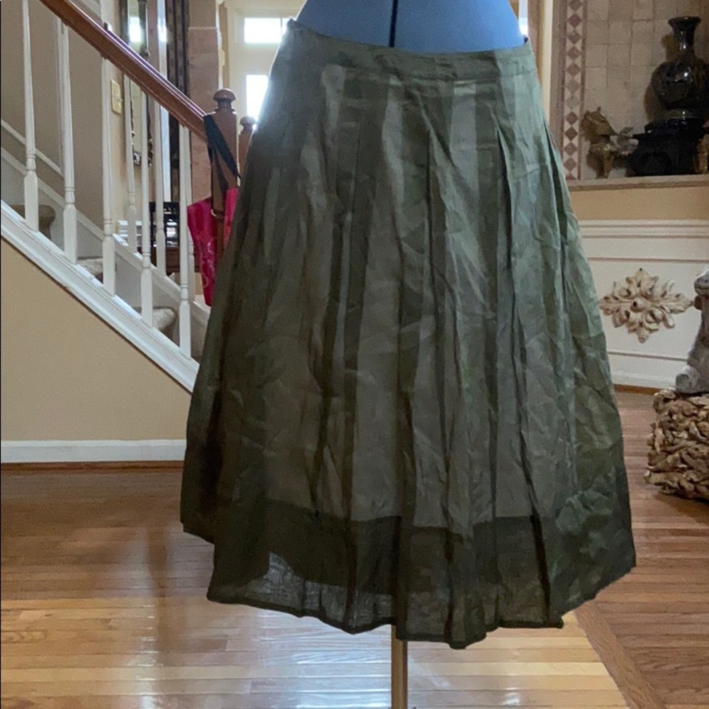 Talbots olive green pleated skirt